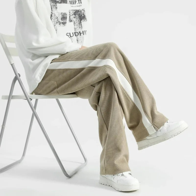 Wide-Leg Sweatpants Side Stripe – Men's Drawstring Lounge Pants | Marston